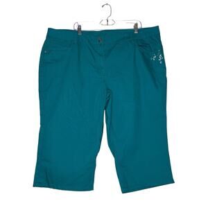 Basic Editions Womens Capri Pants Plus Size 22W Teal Green Rhinestones